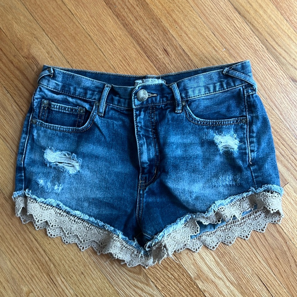 Free People Lace Trim Denim Shorts size 26